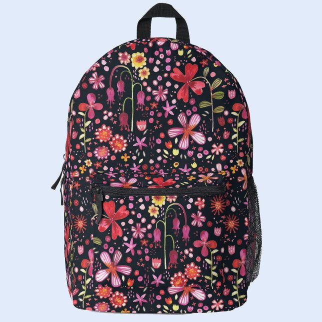 Mochila Impresa Flor silvestre de color (Wildflower watercolor dark floral backpack)