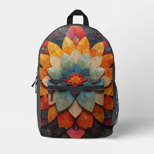 Mochila Impresa Flor texturizada de arte de Mandala (Anverso)