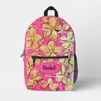 Mochila Impresa Flor tropical de oro rosado de bonito