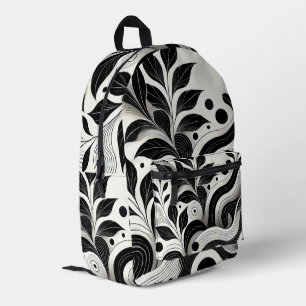 Mochila Impresa Floral abstracta moderna en blanco y negro
