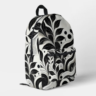 Mochila Impresa Floral abstracta moderna en blanco y negro
