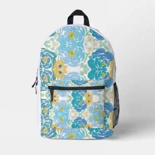 Mochila Impresa Floral Acuarela Azul y Amarillo