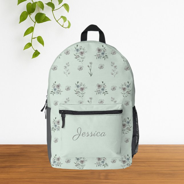 Mochila Impresa Floral acuática elegante bonito (Elegant Vintage Green Floral Backpack)