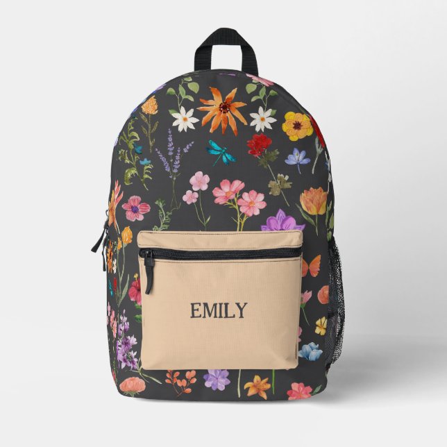 Mochila Impresa Floral Backpack - Personalized Name School Bag (Anverso)