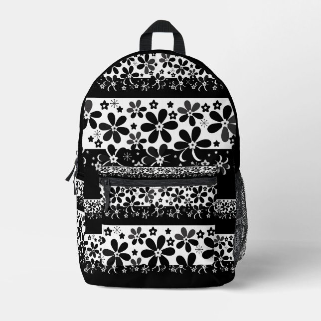 Mochila Impresa Floral blanca y negra (Anverso)