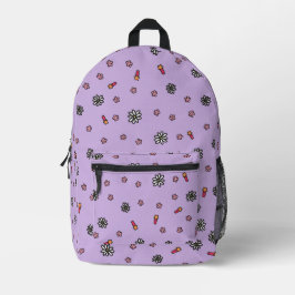 Mochila Impresa Floral blanca y rosa suave con estrellas moradas