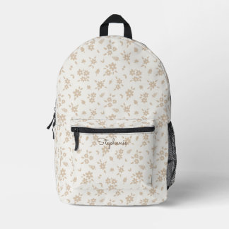 Mochila Impresa Floral Boho Botánico Neutro Crema Nombre Tonto