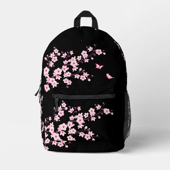 Mochila Impresa Floral Cerezo Blossom Pink Black (Anverso)