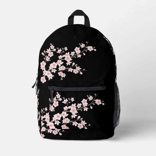 Mochila Impresa Floral Cerezo Blossom Rubor Pink Black (Anverso)