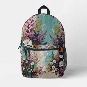 Mochila Impresa Floral colorida sobre beige azul Verde azulado