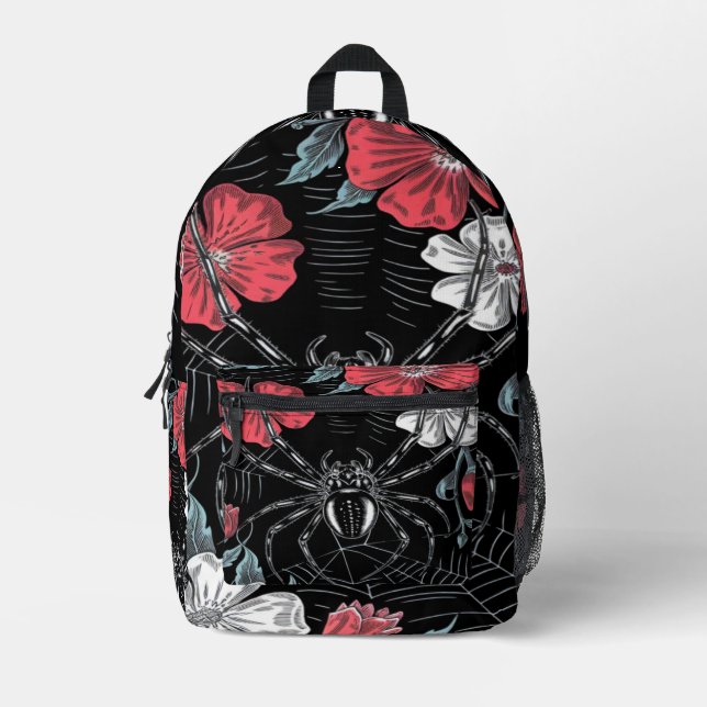 Mochila Impresa Floral de araña romántica oscura (Anverso)
