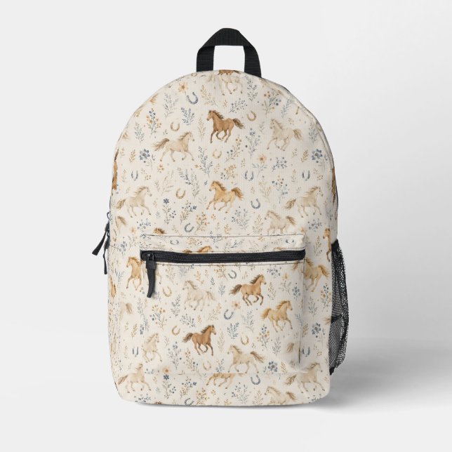 Mochila Impresa Floral de Caballos  (Anverso)