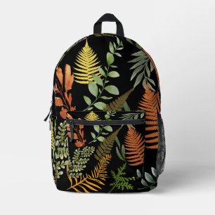 Mochila Impresa Floral de follaje botánico de Fern oscuro y colori