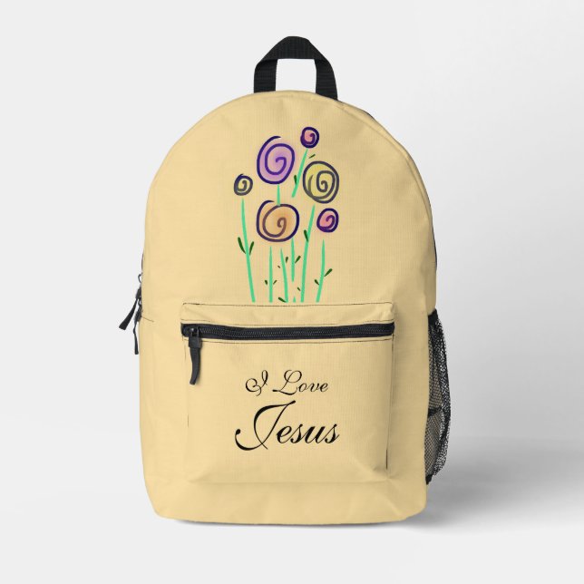 Mochila Impresa Floral de guijarros de lipeta me encanta Jesús Ama (Anverso)
