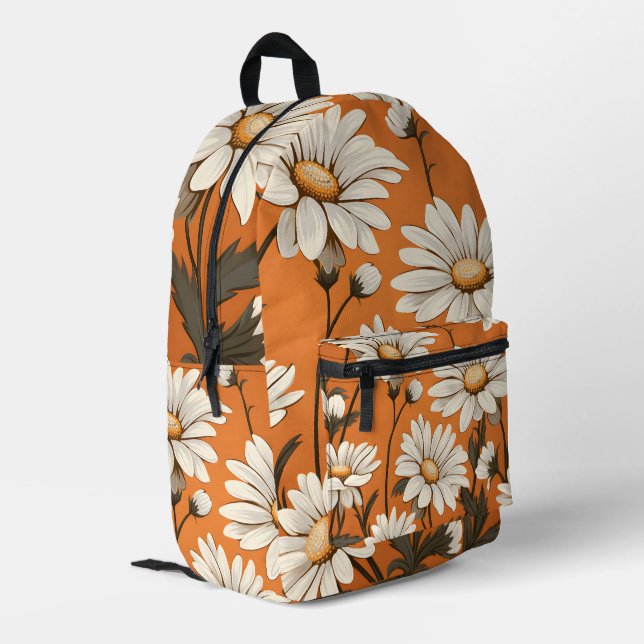 Mochila Impresa Floral de margarita blanca brillante en Naranja (Esquina izquierda trasera)