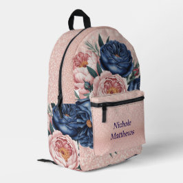 Mochila Impresa Floral de oro azul marino y Rosa