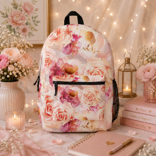 Mochila Impresa floral de peonía Blush Vintage
