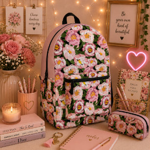 Mochila Impresa floral de peonía Vintage Blush
