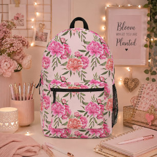 Mochila Impresa floral de peonía Vintage Blush