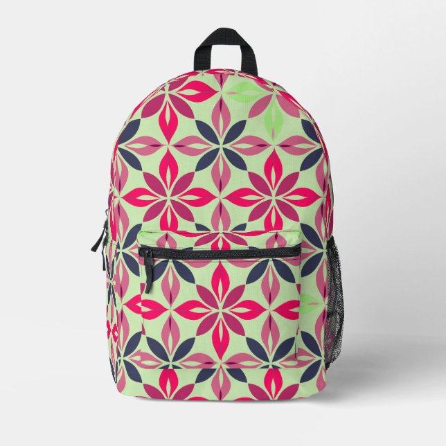 Mochila Impresa Floral geométrica rosa y verde (Anverso)