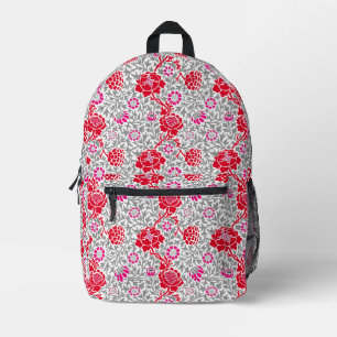 Mochila Impresa Floral jacobea, rojo profundo, rosa y gris