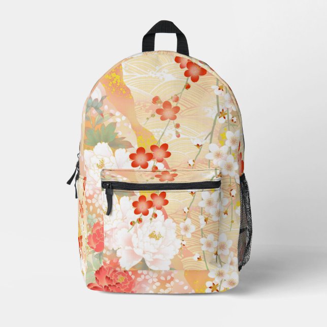 Mochila Impresa Floral japonesa de acento oriental (Anverso)