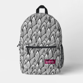 Mochila Impresa Floral moderna de margarita hippie blanca y negra