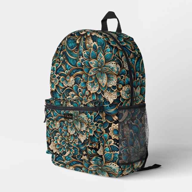 Mochila Impresa Floral Peacock Blue Mandala (Esquina derecha trasera )