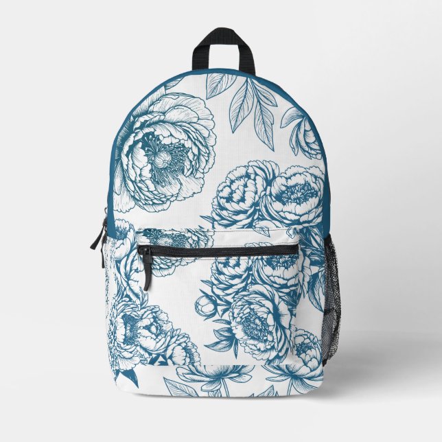 Mochila Impresa Floral Peony Blue (Anverso)