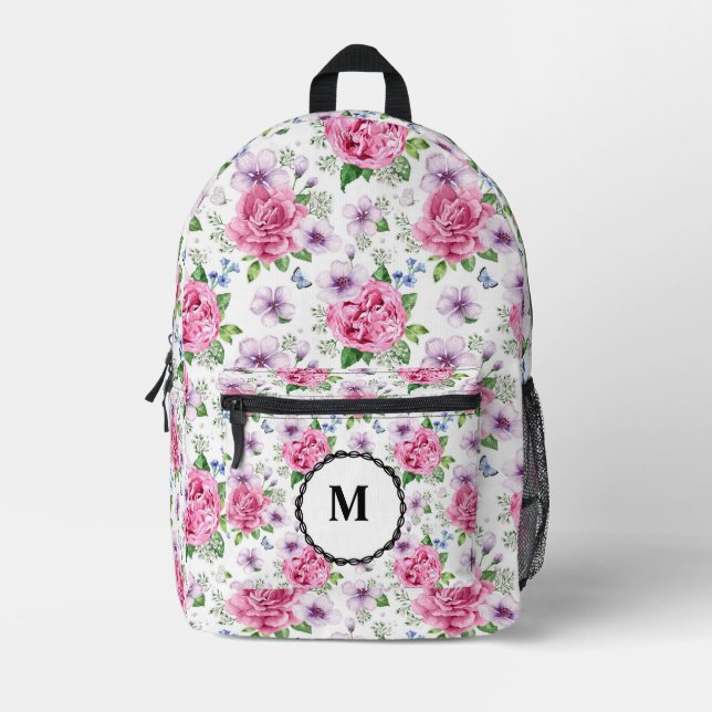 Mochila Impresa Floral rosa de BoHo (Anverso)