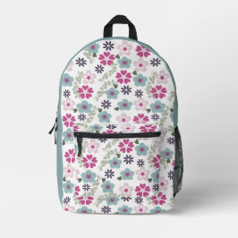 Mochila Impresa Floral rosa y azul