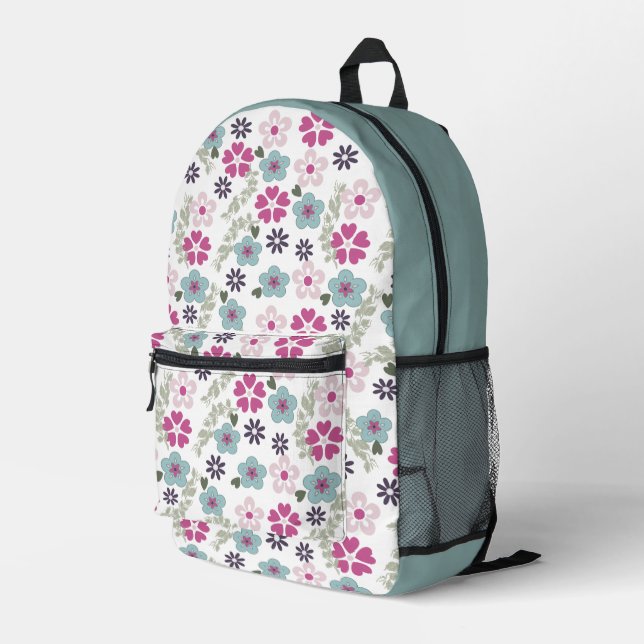 Mochila Impresa Floral rosa y azul (Esquina derecha trasera )