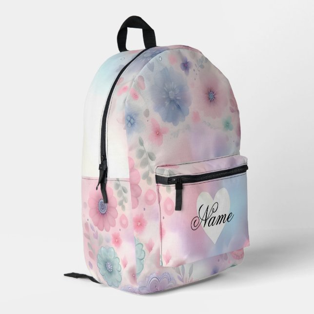 Mochila Impresa Floral y cardíaco personalizado (Esquina izquierda trasera)
