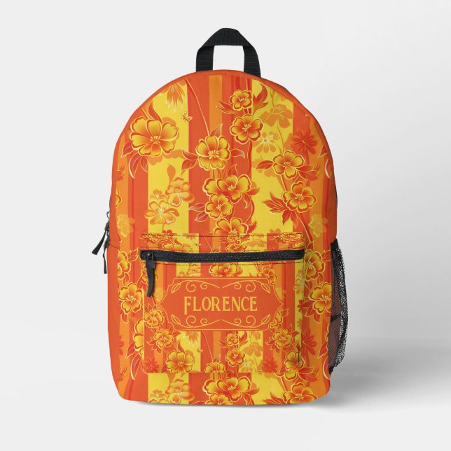 Mochila Impresa Florencia Floral amarilla y Naranja (Anverso)