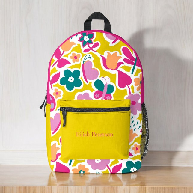 Mochila Impresa Flores abstractas y giratorias personalizadas (personalized colorful floral and butterfiles school bag )