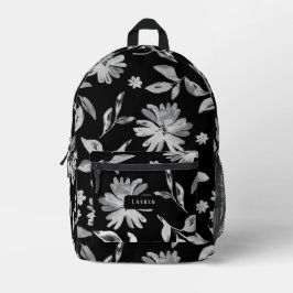 Mochila Impresa Flores acuarelas de estampado floral blanco y negr