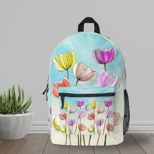 Mochila Impresa Flores acuáticas florecientes con líneas negras os