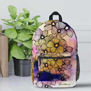 Mochila Impresa Flores acuáticas florecientes con líneas negras os