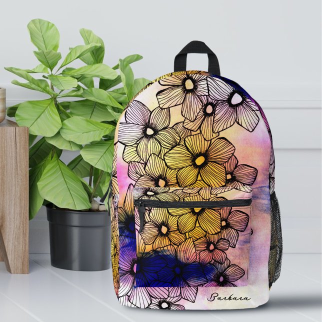 Mochila Impresa Flores acuáticas florecientes con líneas negras os (Subido por el creador)