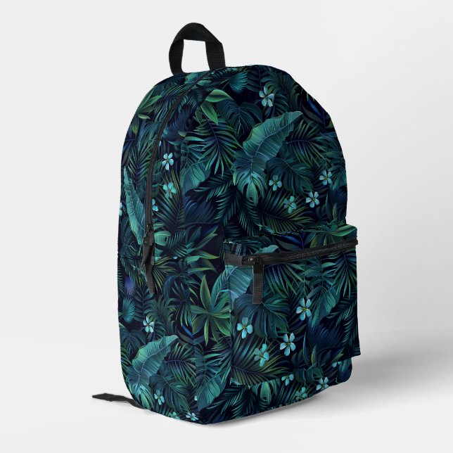 Mochila Impresa Flores azules de hojas tropicales (Esquina izquierda trasera)