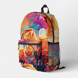 Mochila Impresa Flores azules rojas Naranja de arte Abstracto flor