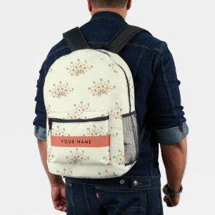 Mochila Impresa Flores Azules y Rojas, Rojo, Tu Nombre