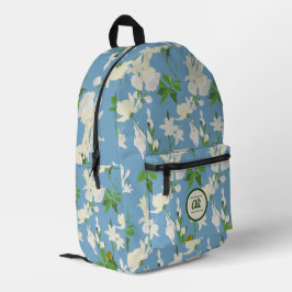 Mochila Impresa Flores blancas 1 fondo azul claro