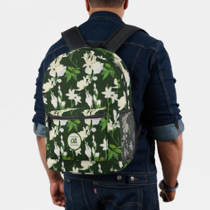 Mochila Impresa Flores blancas 1 fondo verde oscuro