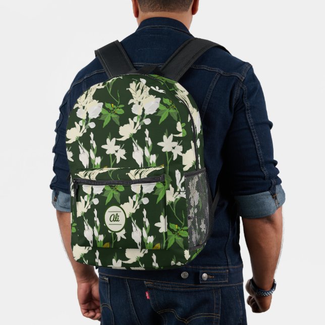 Mochila Impresa Flores blancas 1 fondo verde oscuro (Insitu (Modelo))