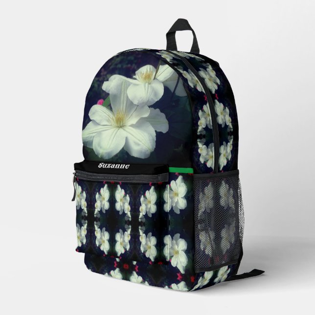 Mochila Impresa Flores blancas de clematis personalizadas (Esquina derecha trasera )