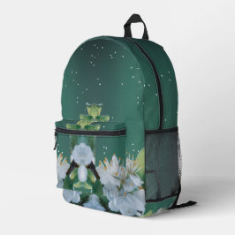 Mochila Impresa Flores blancas elegantes sobre el fondo botánico v