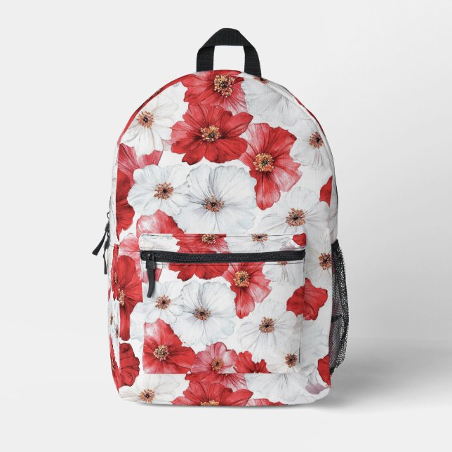 Mochila Impresa Flores Blancas Rojas Bonitas (Anverso)