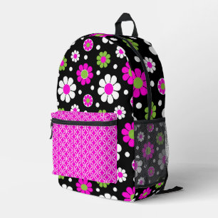 MOCHILA IMPRESA FLORES BLANCOS VERDES DE COLOR BRILLANTE