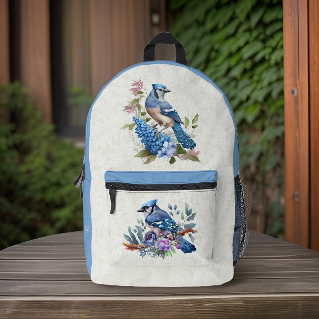 Mochila Impresa Flores Blue Jays e Iniciales de Monograma Opcional (Subido por el creador)